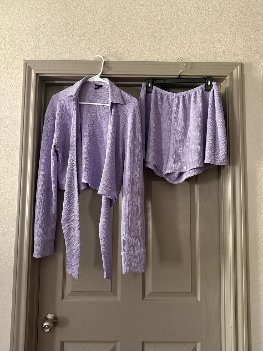 SHEIN Lavender Textured Two-Piece Set - Crop Top & Shorts